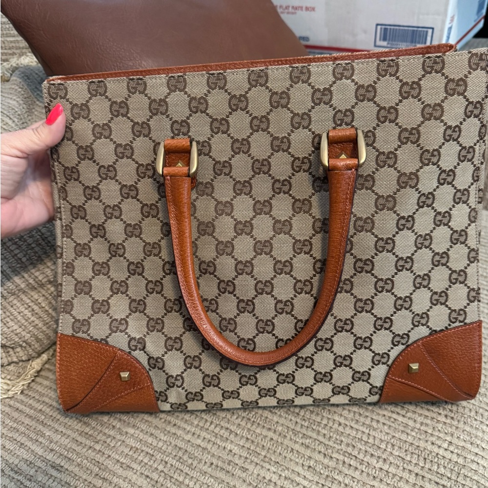 Gucci Brown and Tan Monogram Tote
